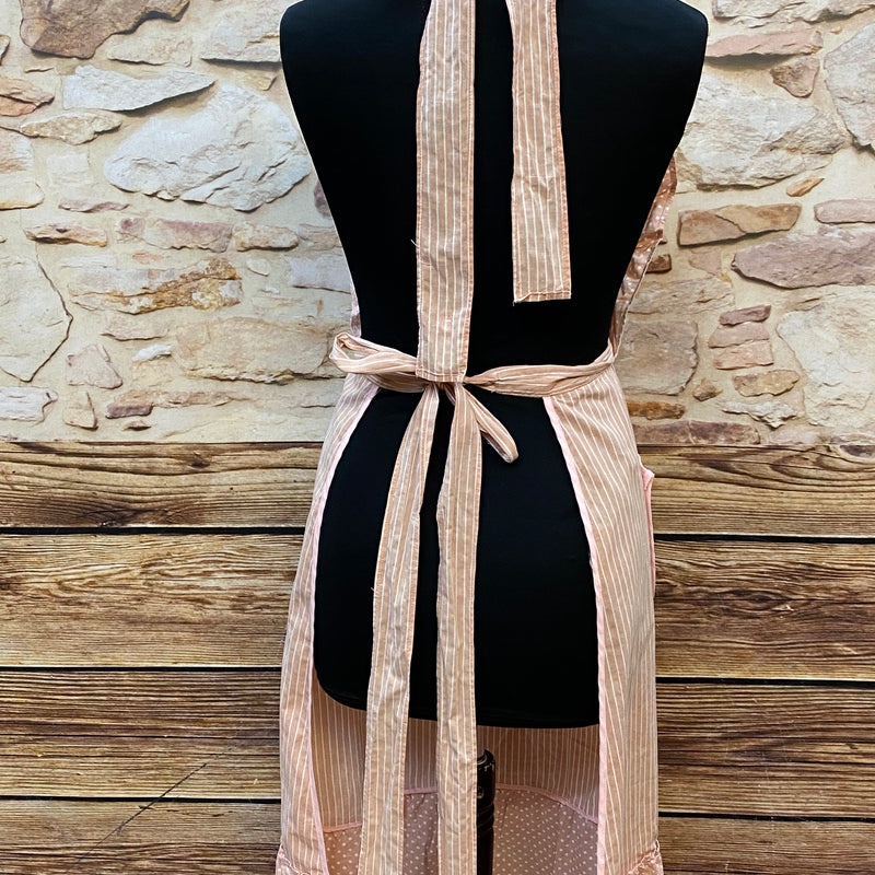 Vintage Rüschen-Schürze in Rosa/Beige (1980er)