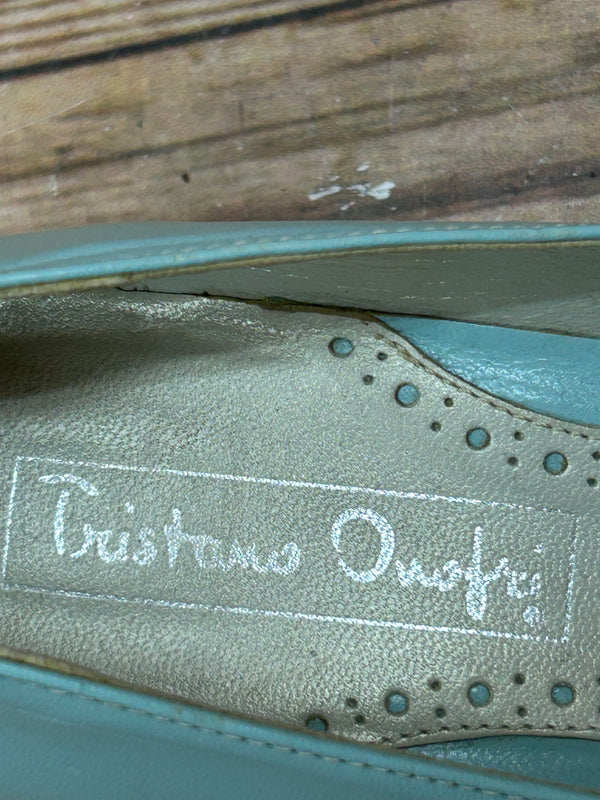 Vintage Türkis Damen Pumps Lederschuhe Gr. 38