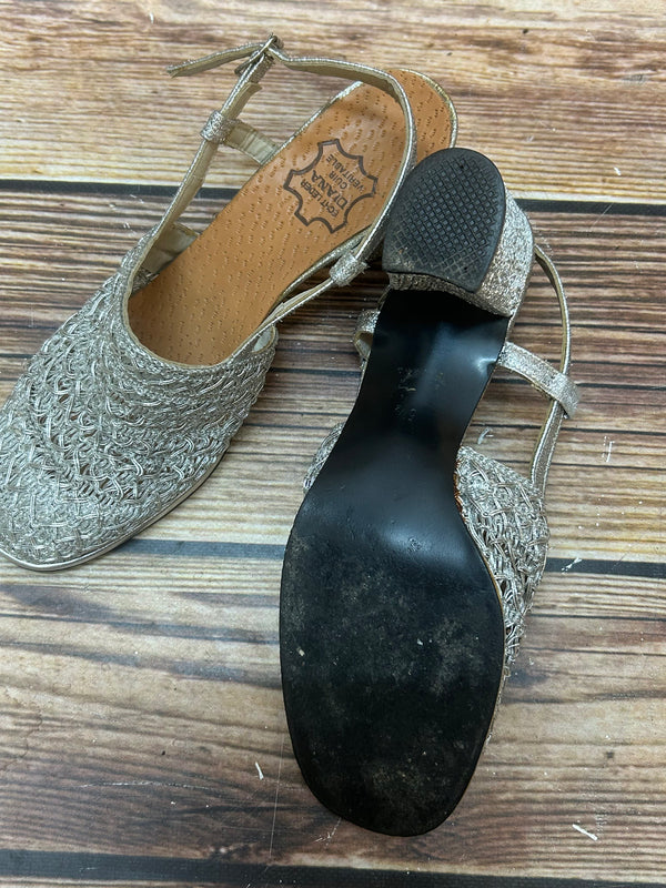 Vintage Slingpumps in Silber – Gr. 37, Diana, Echtleder