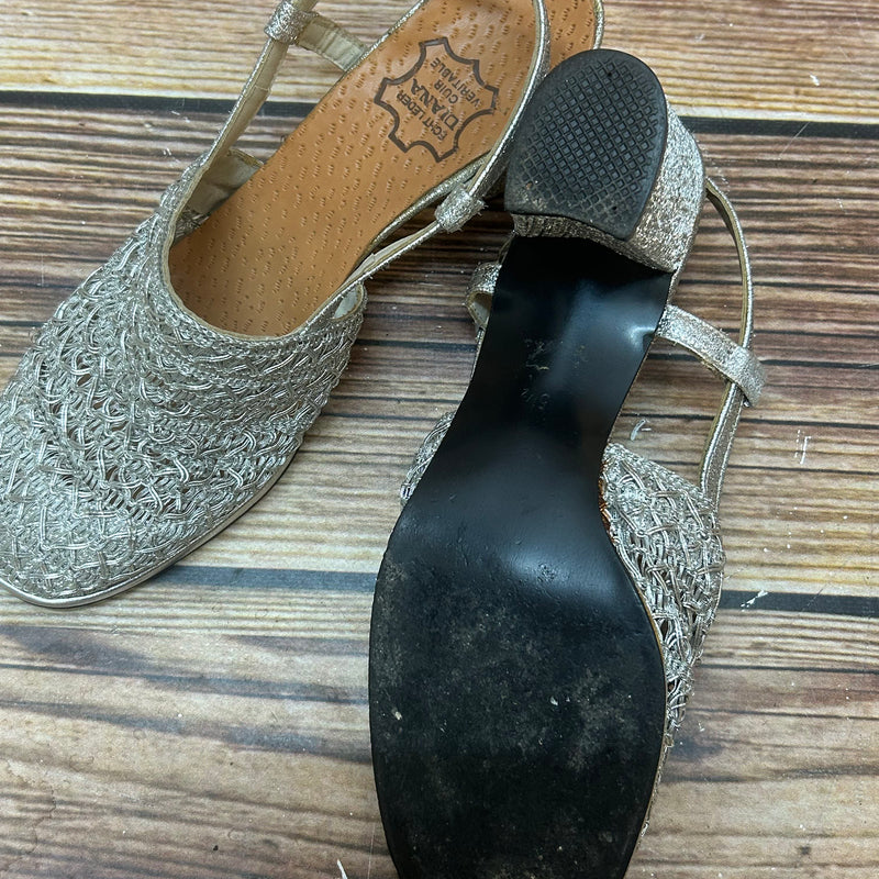 Vintage Slingpumps in Silber – Gr. 37, Diana, Echtleder