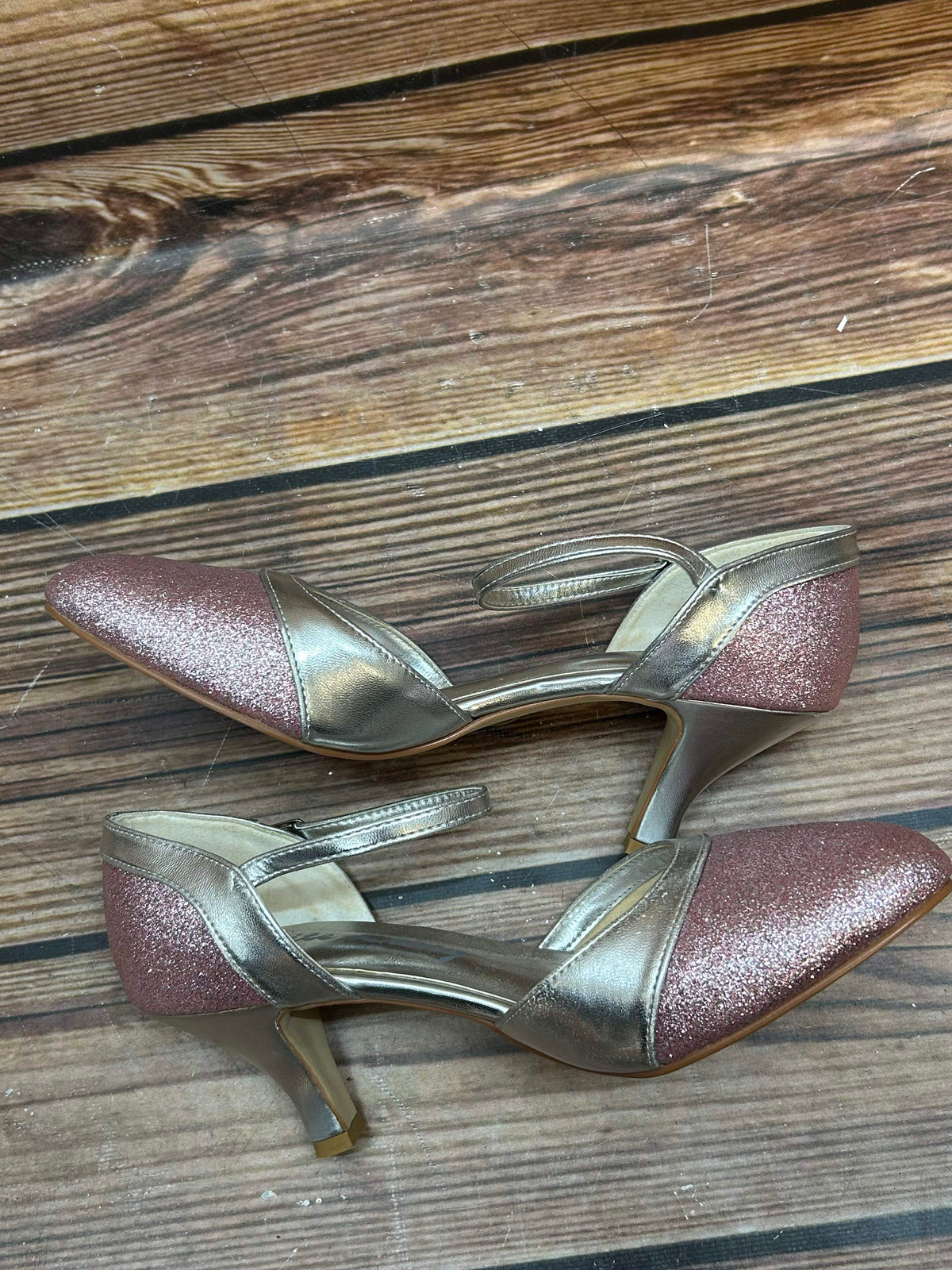 Glitzernde Eleganz – Vintage Pumps Damen  Schuhe in Rosa Silber, Größe 38