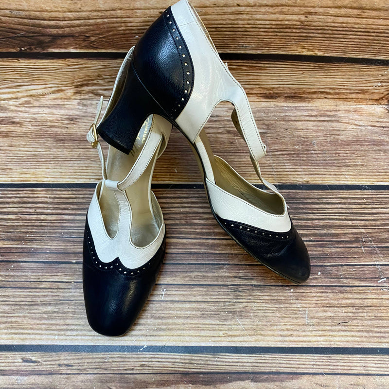 Vintage T-Strap Spectator Pumps 38,5 – Zweifarbig Dunkelblau/Creme