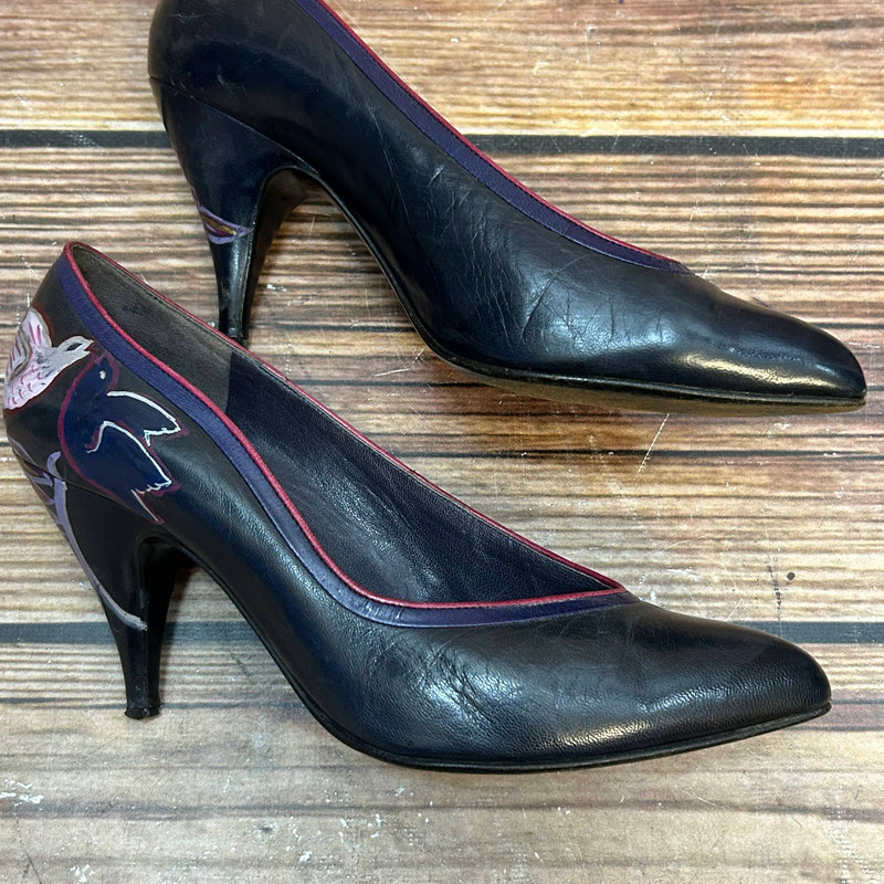 Lederpumps 36 ½ – Navy / Rot, handbemalt, Made in Italy