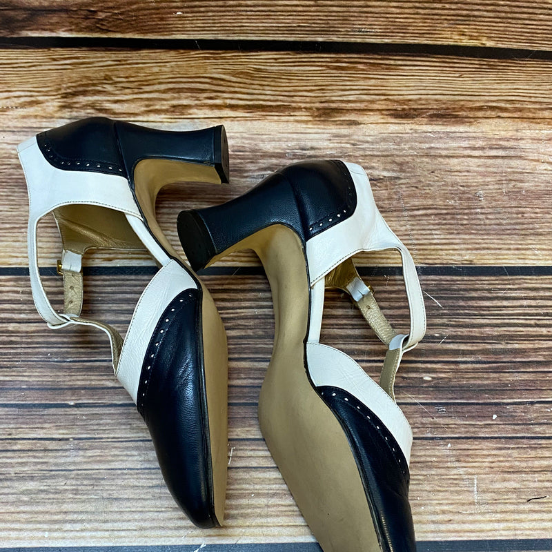 Vintage T-Strap Spectator Pumps 38,5 – Zweifarbig Dunkelblau/Creme