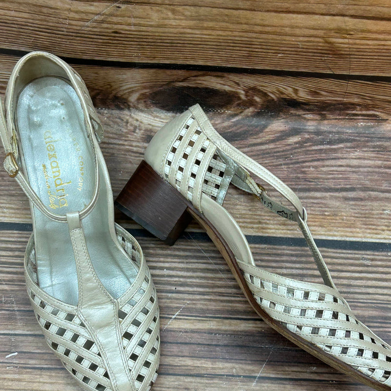 Geflochtene T-Steg-Sandalen aus italienischem Leder – Größe 38,5
