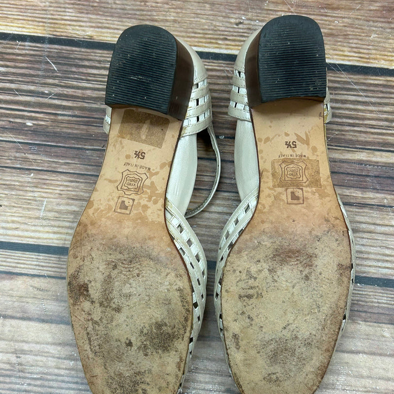 Geflochtene T-Steg-Sandalen aus italienischem Leder – Größe 38,5