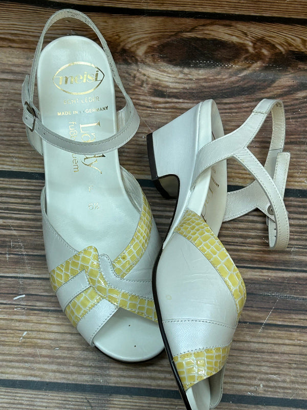 Leder-Slingbacks mit Gelb-Akzent – Größe 40