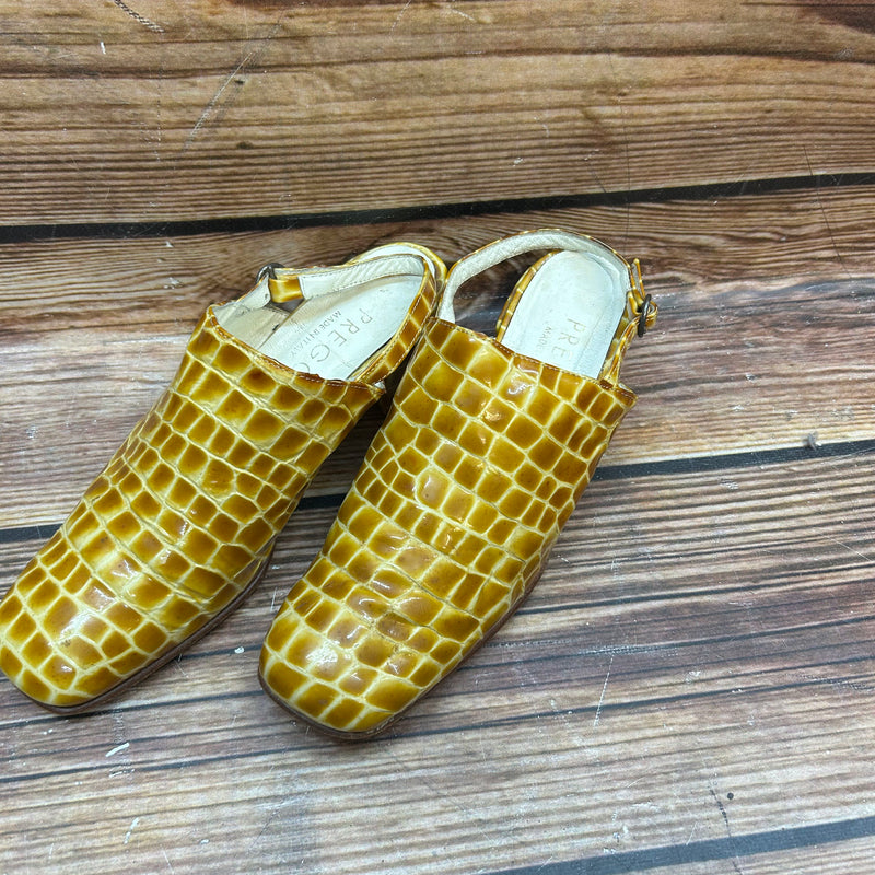 Gelbe Vintage Slingback Damen Schuhe in Gr. 38, Kroko-Prägung