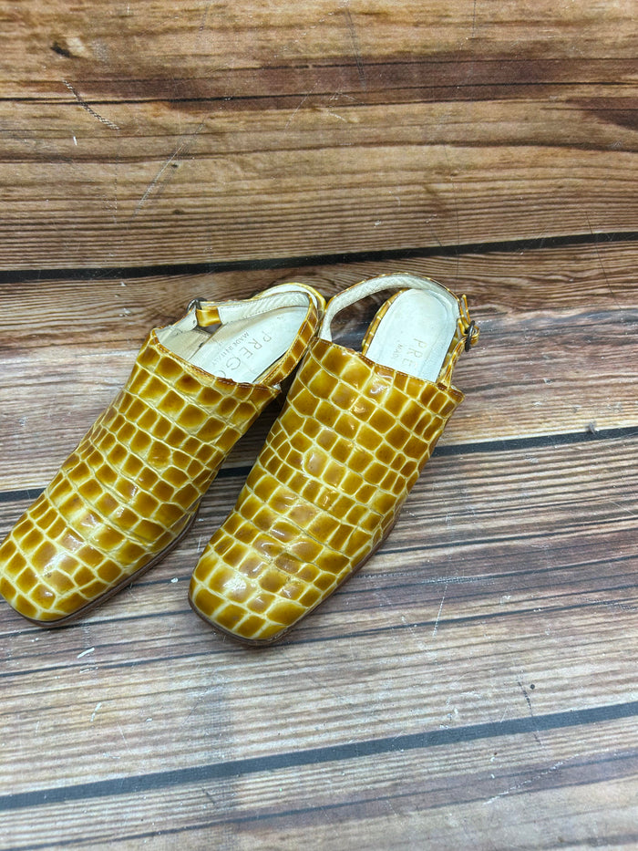 Gelbe Vintage Slingback Damen Schuhe in Gr. 38, Kroko-Prägung