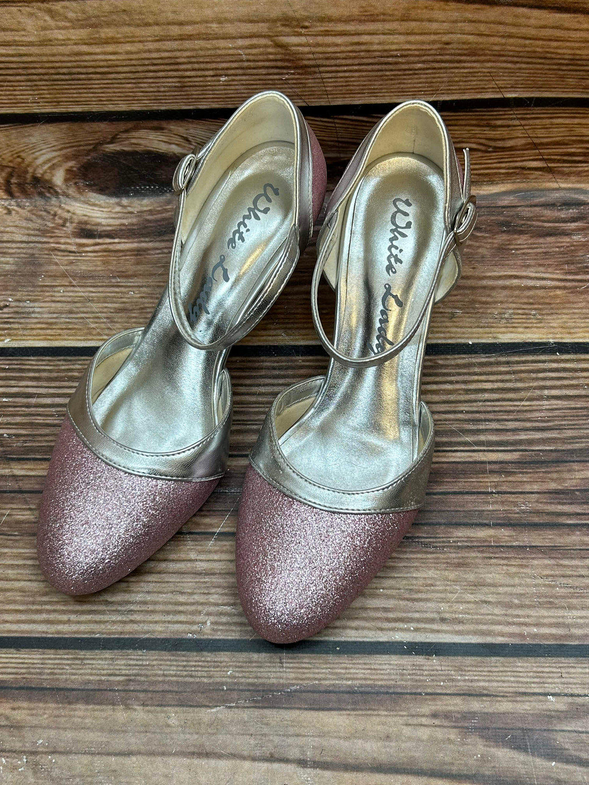 Vintage Damen Schuhe, glitzernde Pumps von White Lady in Rosa Silber, Größe 38.