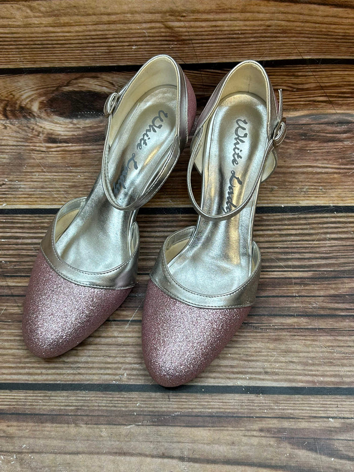 Vintage Damen Schuhe, glitzernde Pumps von White Lady in Rosa Silber, Größe 38.