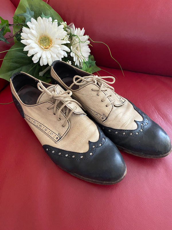 Spectator Schuhe zweifarbig Dunkelblau Leder Oxford Brogue Schuh Gr.41 Vintage