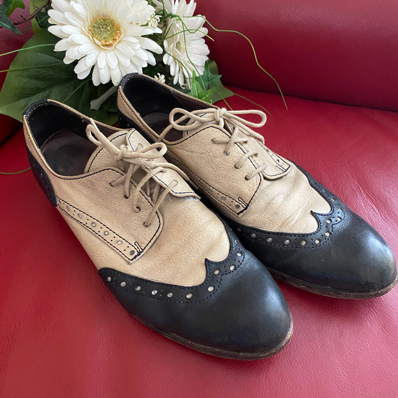 Spectator Schuhe zweifarbig Dunkelblau Leder Oxford Brogue Schuh Gr.41 Vintage