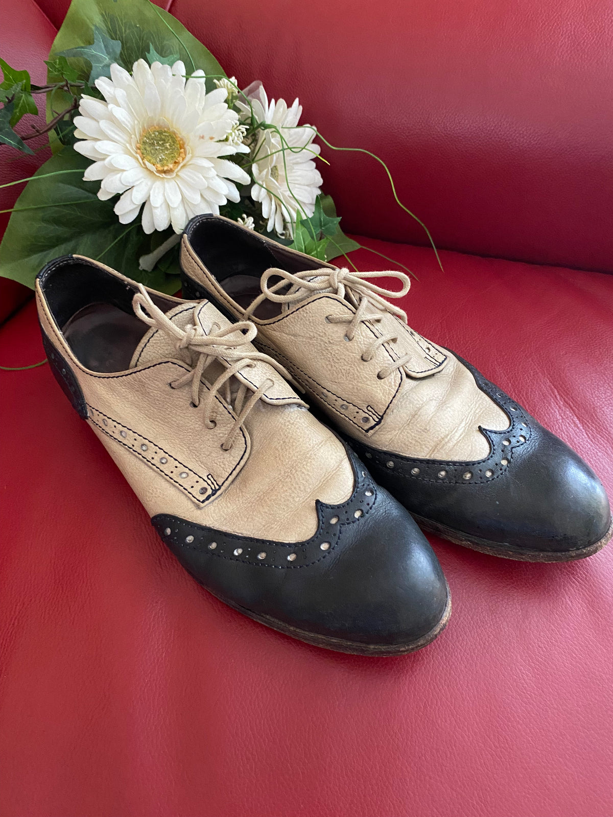 Chaussures de spectateur bicolore cuir bleu foncé Oxford richelieu taille 41 vintage