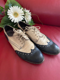 Chaussures de spectateur bicolore cuir bleu foncé Oxford richelieu taille 41 vintage