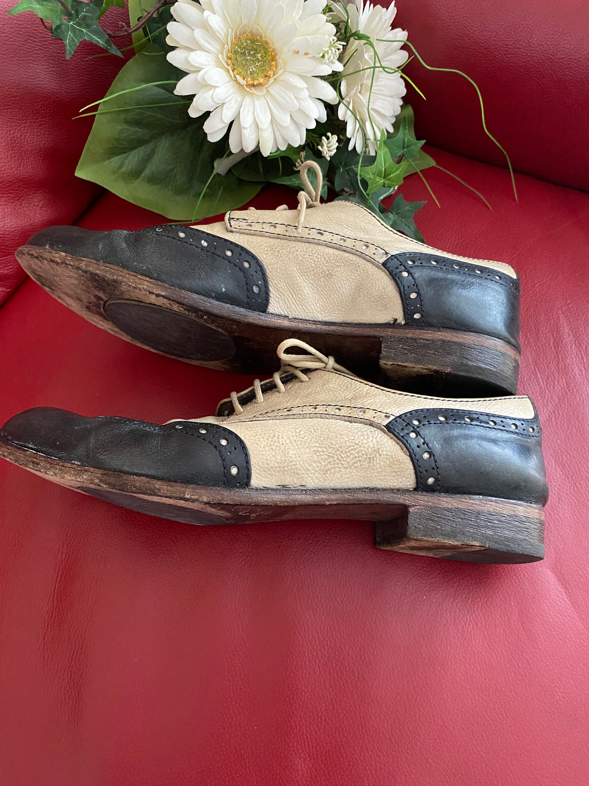 Chaussures de spectateur bicolore cuir bleu foncé Oxford richelieu taille 41 vintage