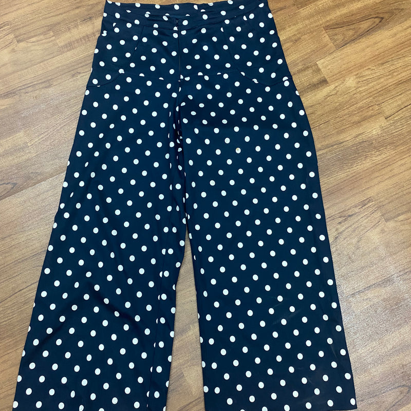 Vintage Stoffhose für Damen Gr.42, blau-weiß mit Punkte