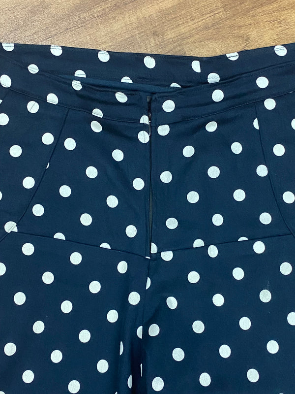 Vintage Stoffhose für Damen Gr.42, blau-weiß mit Punkte