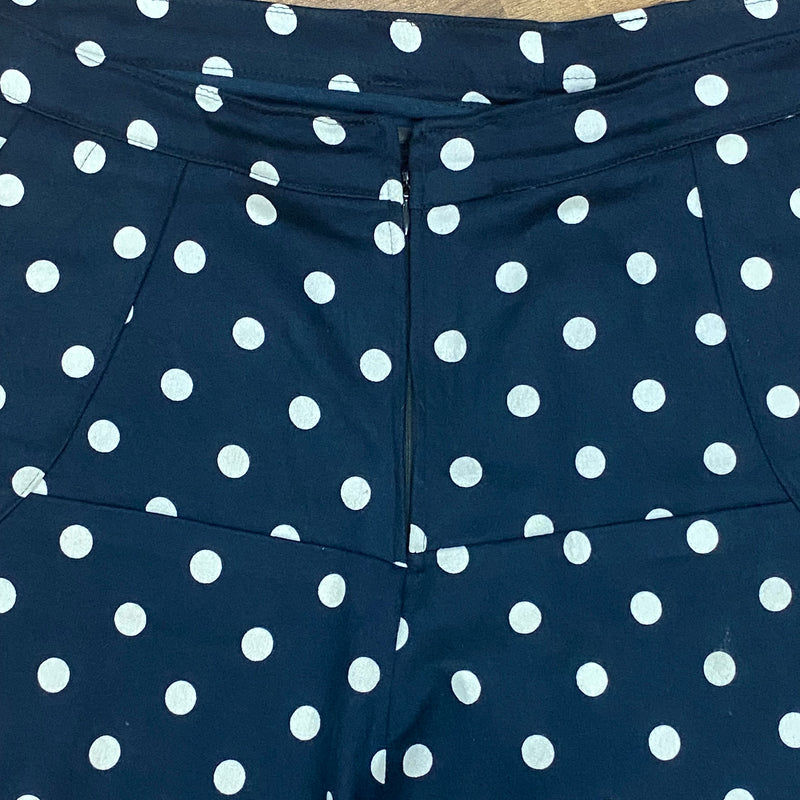 Vintage Stoffhose für Damen Gr.42, blau-weiß mit Punkte