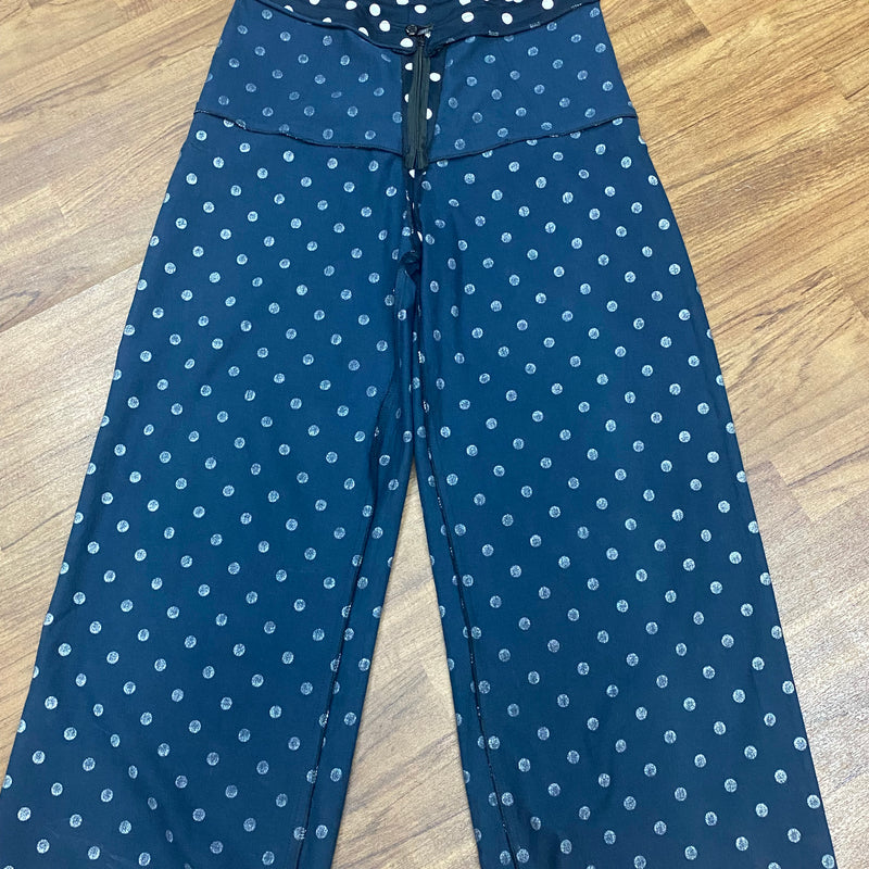 Vintage Stoffhose für Damen Gr.42, blau-weiß mit Punkte