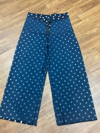 Pantalon en tissu vintage pour femme taille 42, bleu et blanc à pois