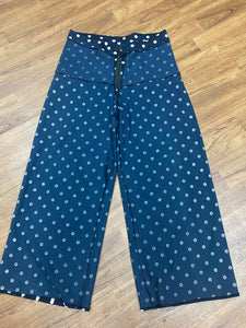 Vintage Stoffhose für Damen Gr.42, blau-weiß mit Punkte