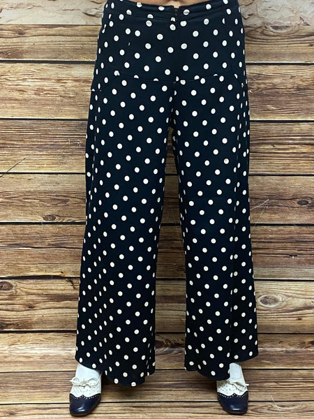 Vintage Stoffhose für Damen Gr.42, blau-weiß mit Punkte