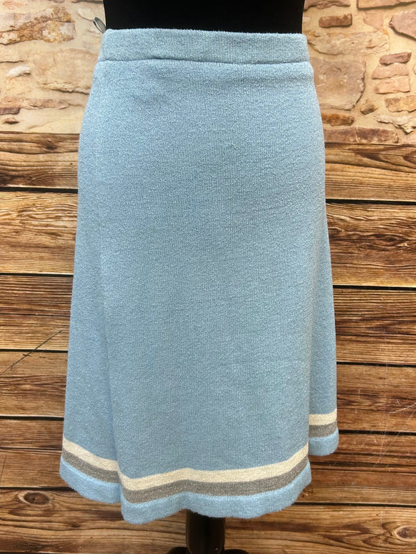 Vintage Strick-Kostüm Damen Gr. 42 – Hellblau