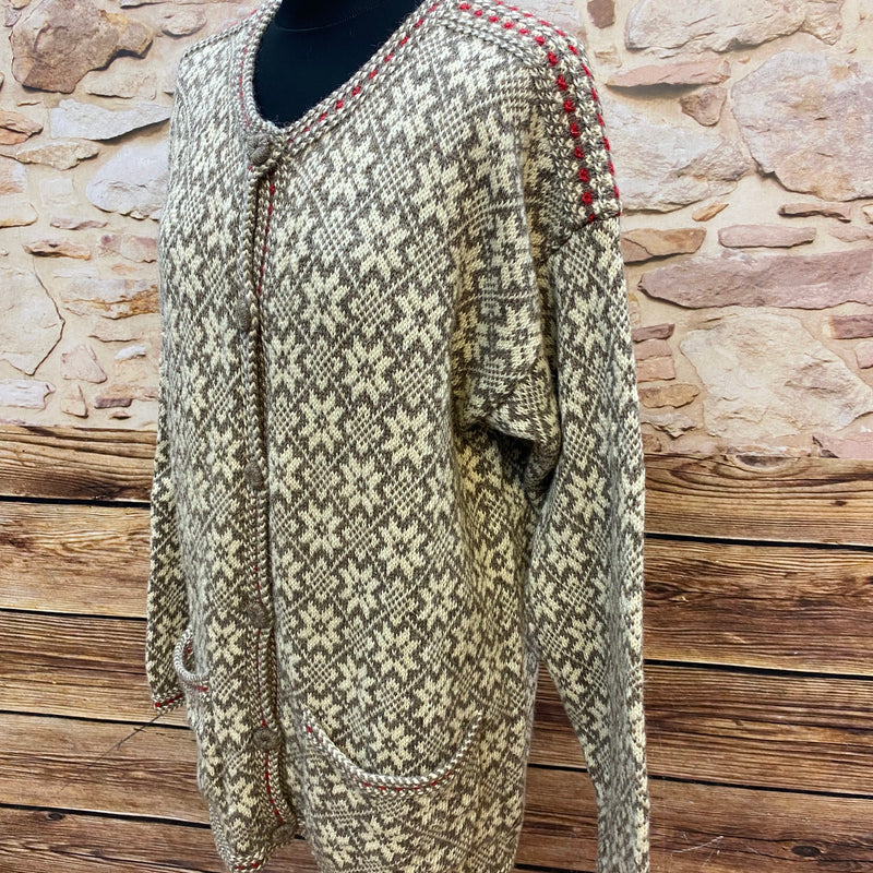Vintage Norweger-Strickjacke mit traditionellem Muster – Größe M