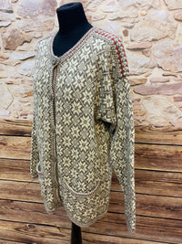Vintage Norweger-Strickjacke mit traditionellem Muster – Größe M
