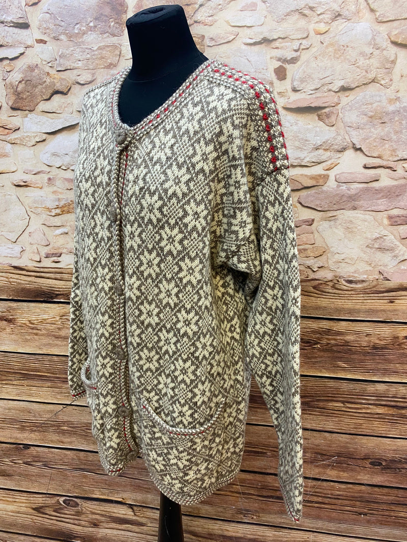 Vintage Norweger-Strickjacke mit traditionellem Muster – Größe M