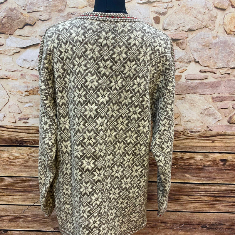 Vintage Norweger-Strickjacke mit traditionellem Muster – Größe M