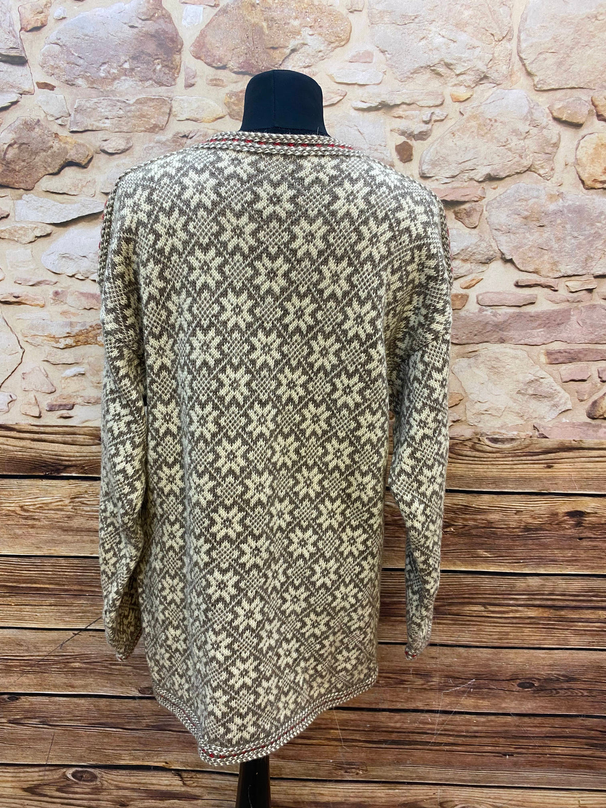 Vintage Norweger-Strickjacke mit traditionellem Muster – Größe M