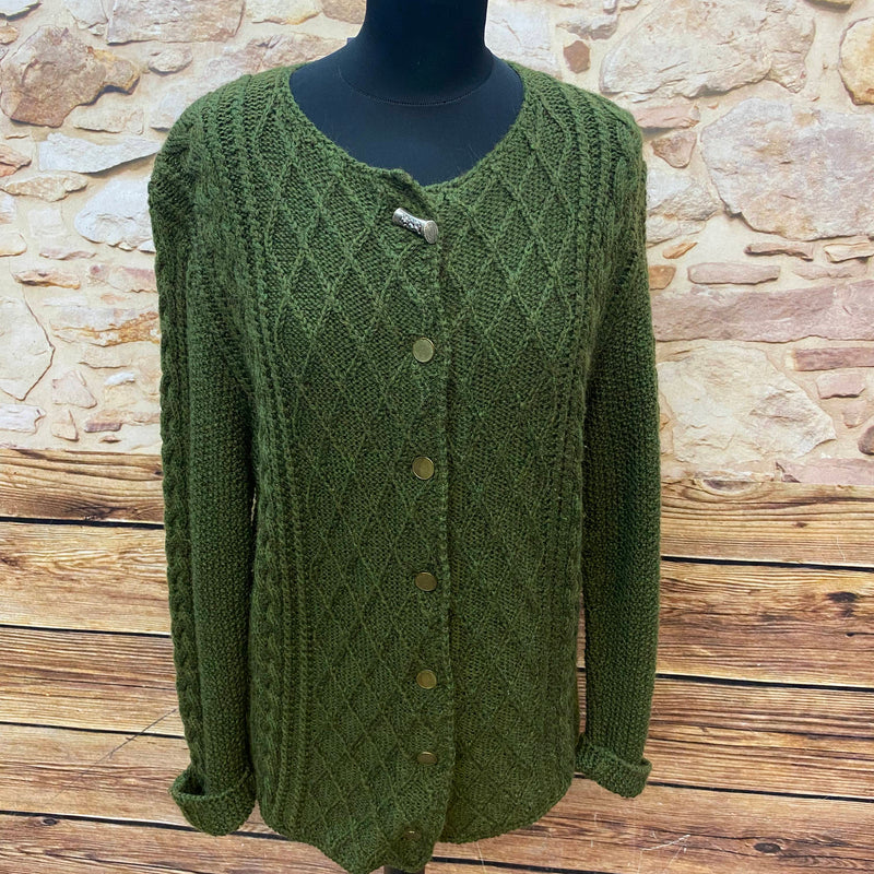 Vintage Strickjacke in Dunkelgrün mit Zopfmuster