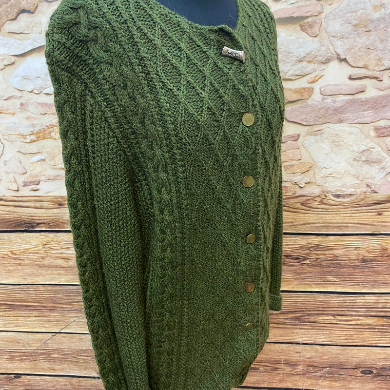 Vintage Strickjacke in Dunkelgrün mit Zopfmuster – Größe 44