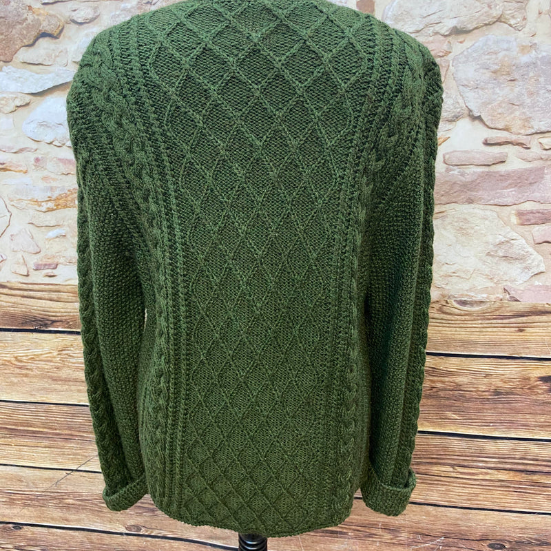 Vintage Strickjacke in Dunkelgrün mit Zopfmuster – Größe 44
