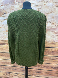 Vintage Strickjacke in Dunkelgrün mit Zopfmuster – Größe 44