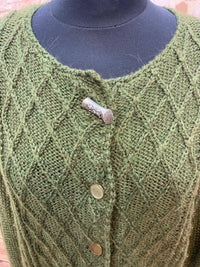 Vintage Strickjacke in Dunkelgrün mit Zopfmuster – Größe 44