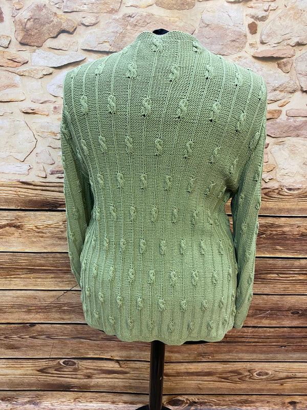 Vintage Strickjacke in Hellgrün mit Edelweiß-Stickerei – Größe 50