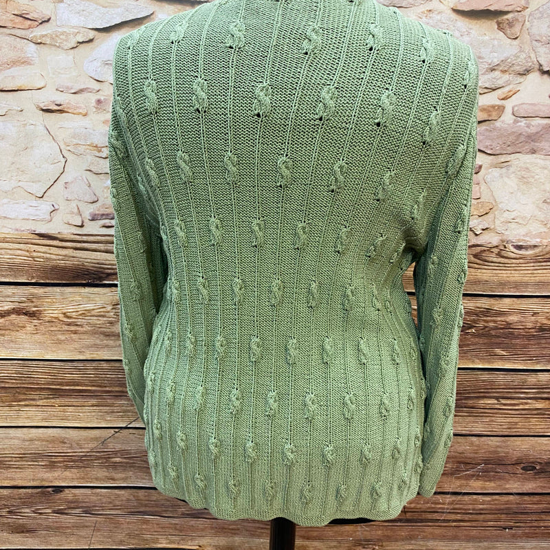 Vintage Strickjacke in Hellgrün mit Edelweiß-Stickerei – Größe 50