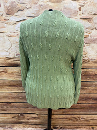 Vintage Strickjacke in Hellgrün mit Edelweiß-Stickerei – Größe 50
