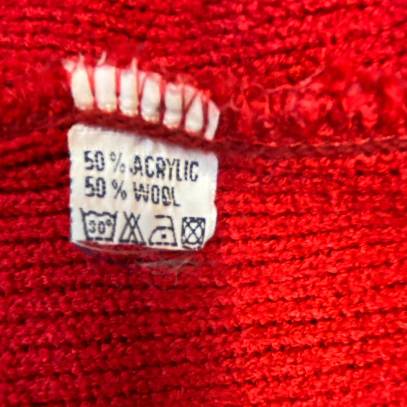 Vintage Strickjacke in leuchtendem Rot mit Blumendetails – Größe M