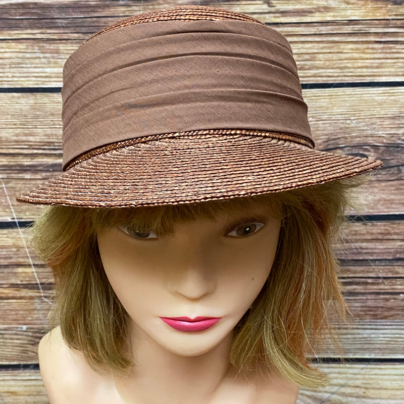 Brauner Vintage Strohut für Damen mit großem Schirm