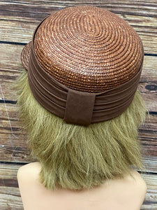 Brauner Vintage Strohut für Damen mit großem Schirm