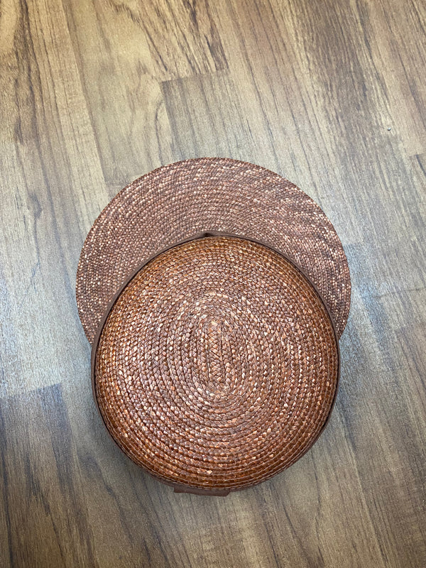 Brauner Vintage Strohut für Damen mit großem Schirm, Gr.57