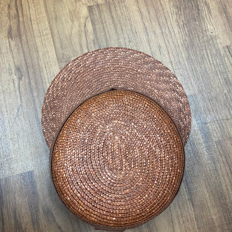 Brauner Vintage Strohut für Damen mit großem Schirm, Gr.57