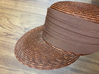 Chapeau en paille vintage marron pour femme à grande visière, taille 57