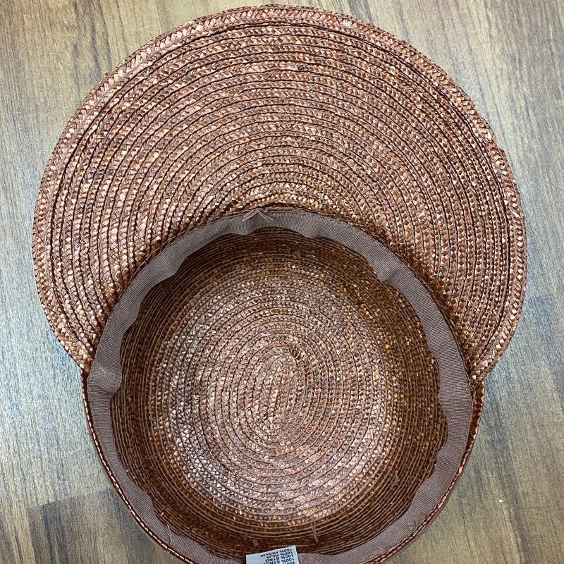 Brauner Vintage Strohut für Damen mit großem Schirm, Gr.57