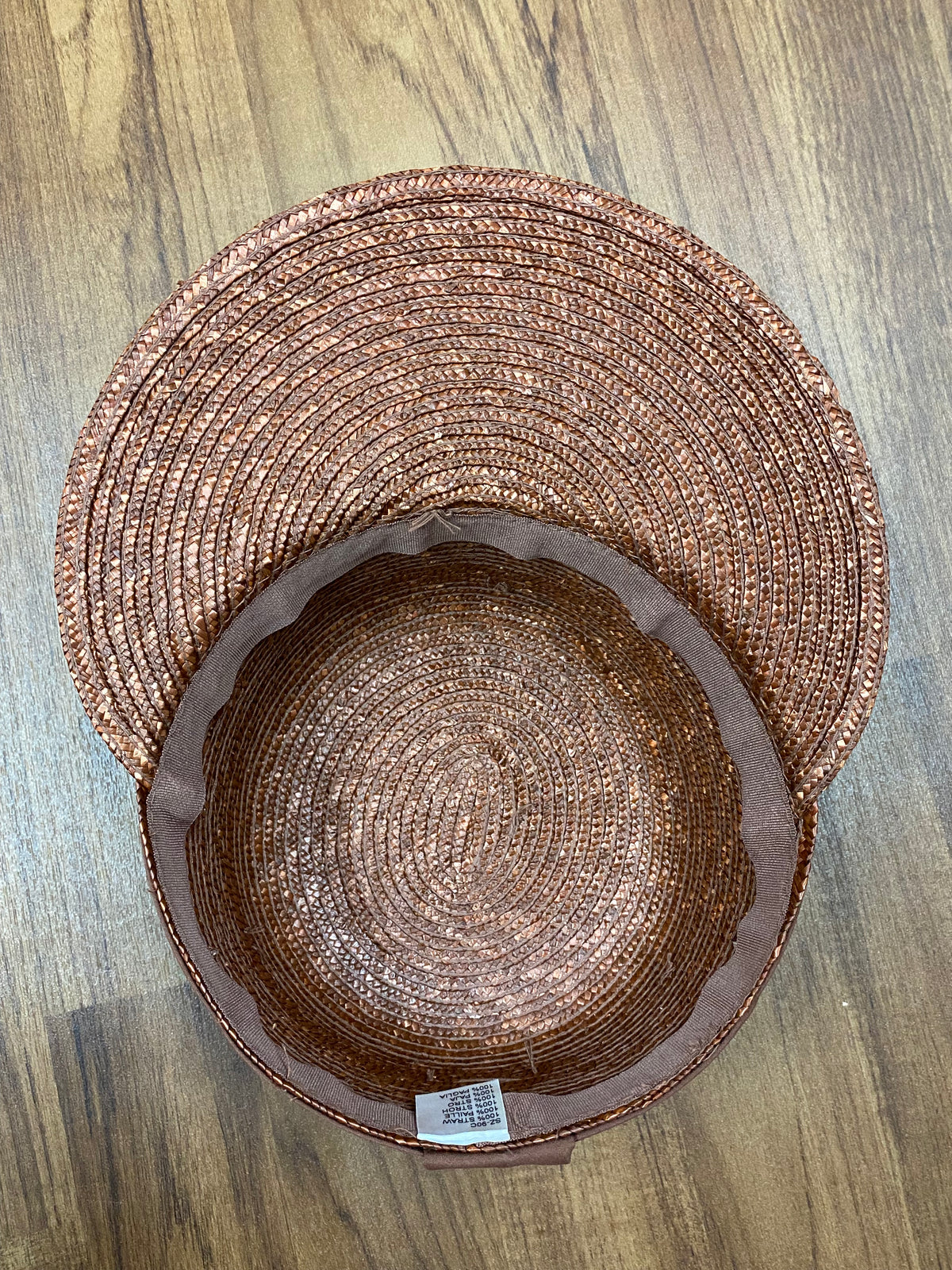 Chapeau en paille vintage marron pour femme à grande visière, taille 57