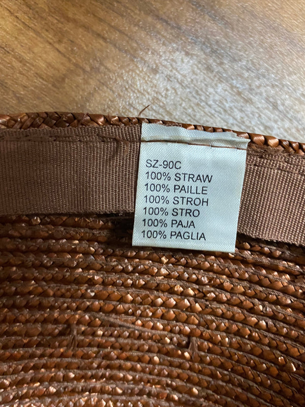 Brauner Vintage Strohut für Damen mit großem Schirm, Gr.57